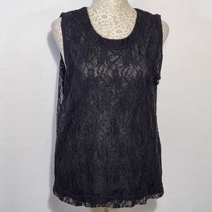 Chico's Women 1 US M / 8 Laurel Floral Lace Overlay Layered Blouse Lined Goth